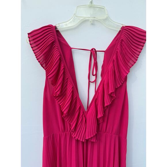 ZARA Fuchsia Pink Deep V-Neck Ruffle Sleeve & Collar Flowing Maxi Dress NWT - Picture 4 of 8